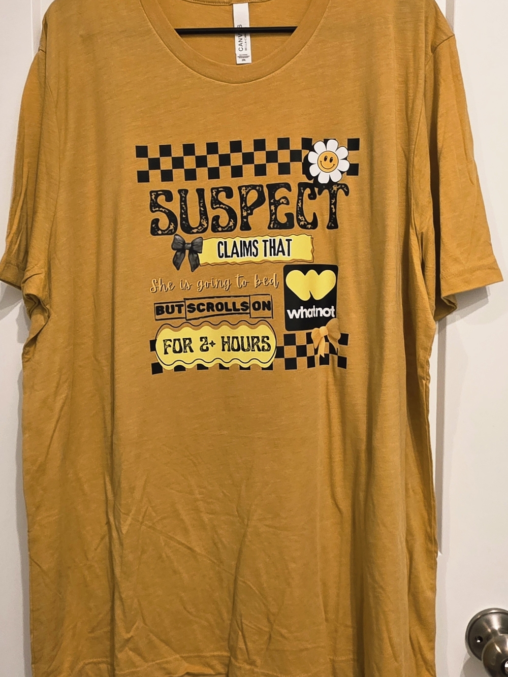 Custom Bella Canvas Mustard Graphic Tee with Black and Yellow Print